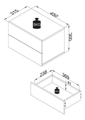 VCM Holz Wandschublade Nachtschrank Wandboard Schublade Konsole Nachttisch Usal L 45 cm weiß | 04051814419058