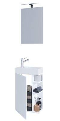 VCM 3-tlg Badmöbel Set Gäste WC Gästebad Waschplatz Waschtisch klein schmal Lumia Spiegel weiß | 04051814426445