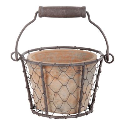 esschert design Blumen Topf im Draht Korb mit Henkel  Aged Terracotta Über Um rund Set Pflanzen braun | 08714982066177
