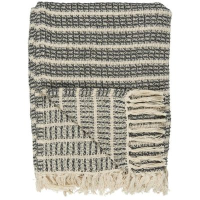 IB LAURSEN Decke 130x160cm Tages Plaid creme dunkel grau Streifen Fransen Wohn | 05709898320904