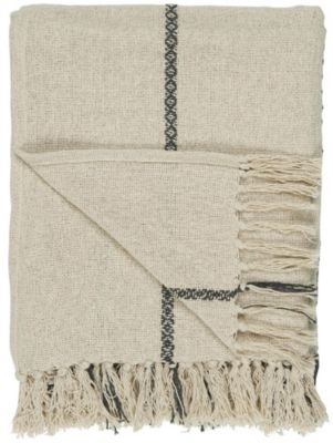 IB LAURSEN Decke 130x160cm Tages Plaid creme schwarz Kuschel Fransen Wohn Sofa natur | 05709898307608