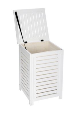 Wäschetruhe Oslo aus Echtholz, mit abnehmbarem Wäschesack, weiß, WENKO