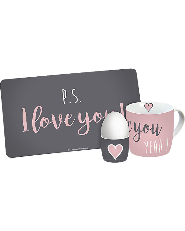 Infinite „3-tlg. Frühstücksset „“I love you yeah“““ rosa/anthrazit | 04051112124494 Infinite „3-tlg. Frühstücksset „“I love you yeah“““ rosa/anthrazit | 04051112124494