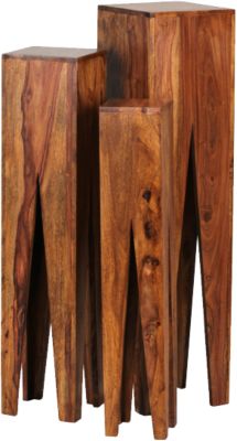 Beistelltisch 3er Set KADA Massivholz Wohnzimmer Tisch Säulen Landhausstil Couchtisch quadratisch