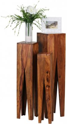 Beistelltisch 3er Set KADA Massivholz Wohnzimmer Tisch Säulen Landhausstil Couchtisch quadratisch 2