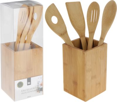 5-tlg. Küchenhelfer Set aus Bambus, beige, | yomonda