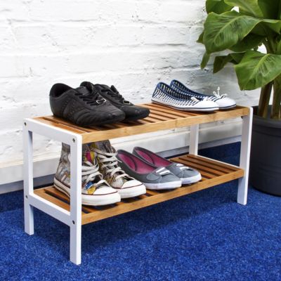 Schuhregal Bambus 2 Etagen braun-weiß, beige, relaxdays | yomonda