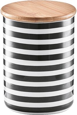 Keramik Vorratsdose "Streifen" mit Bambusdeckel, 10x13 cm, schwarz