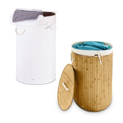 2er Set Wäschekorb rund Wäschebox Bambus Wäschetruhe Wäschekiste