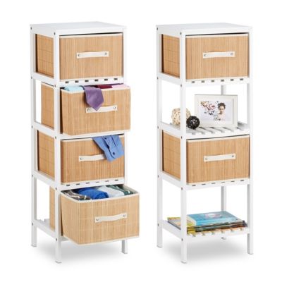 Badregal mit 4 Bambus-Körben, weiß, | yomonda