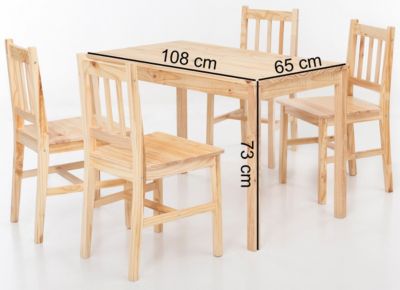 Esszimmer Set EMIL 5 teilig Kiefernholz Landhaus 108x73x65 cm Essgruppe