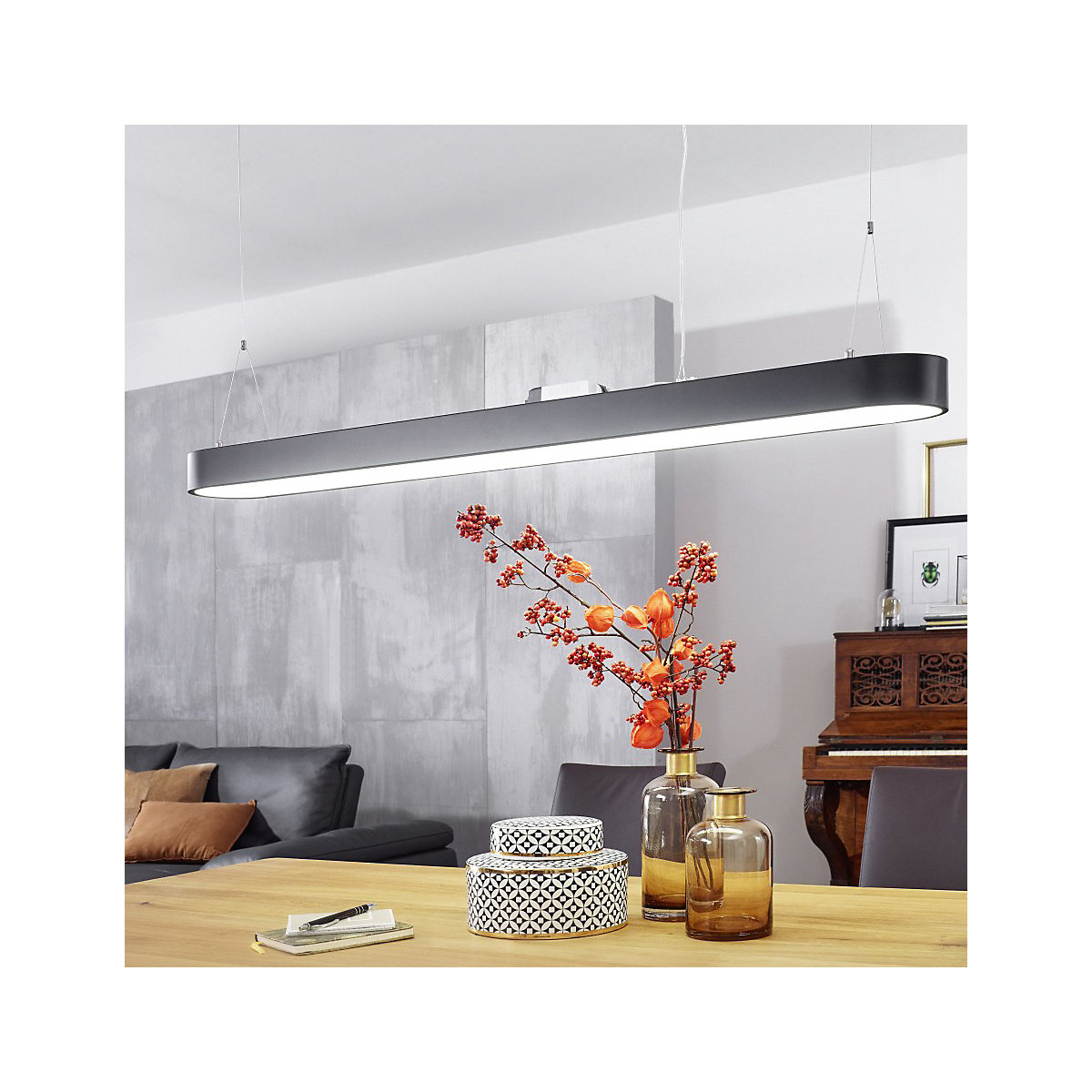 LED-Deckenleuchte LINE Matt schwarz Metall EEK A+ Büro-Deckenlampe 48