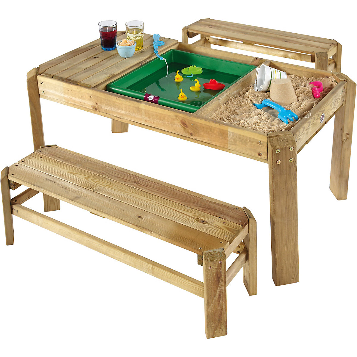 Spieltisch mit Bänken aus Holz, plum yomonda