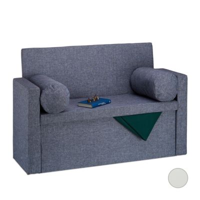 Faltbare Sitzbank mit Aufbewahrung, Lehne mit Kissen, beige | yomonda