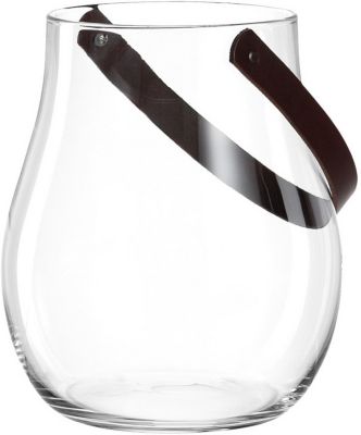 Glas Windlicht "Giardino" mit LederHenkel H27 cm, farblos