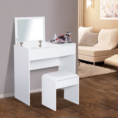 Schminktisch mit Klappspiegel und Hocker, weiß, HOMCOM | yomonda