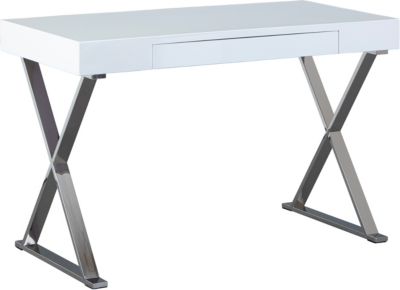 Hochglanz & Chrom Schreibtisch mit Schublade, weiß, Inter Link | yomonda